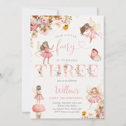 Whimsical Magical Floral Fairy 3rd Birthday Kaart (Voorkant)