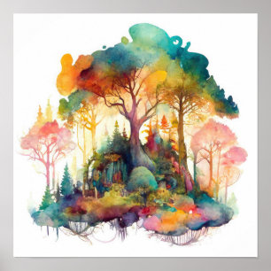 Whimsical Magical Forest Waterverf Poster