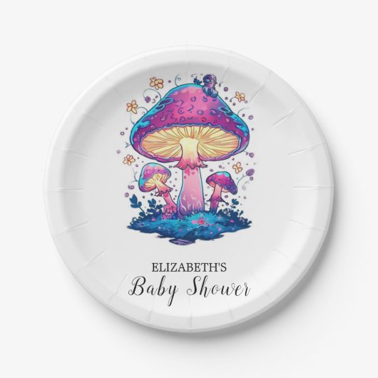 Whimsical Magical Mushroom Baby shower Papieren Bordje (Voorkant)