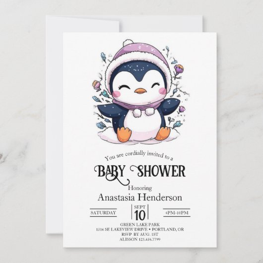 Whimsical Magical Penguin Baby shower Kaart (Voorkant)