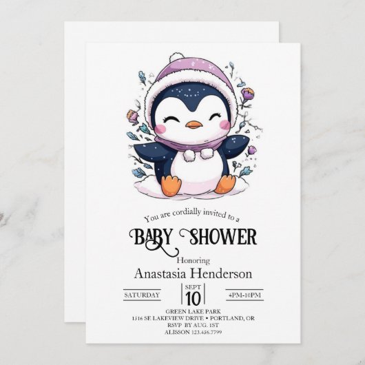 Whimsical Magical Penguin Baby shower Kaart (Voorkant / Achterkant)