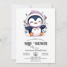 Whimsical Magical Penguin Baby shower Kaart