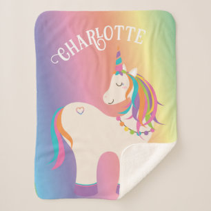 Whimsical Magical Rainbow Unicorn, gepersonaliseer Sherpa Deken