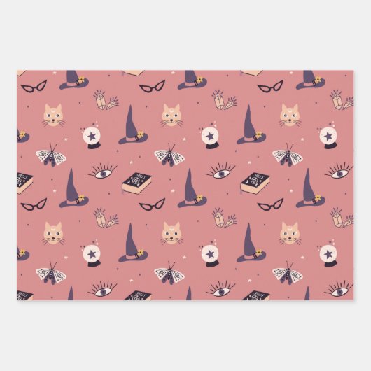 Whimsical Magical roze witch-themed Inpakpapier Vel (Voorkant)