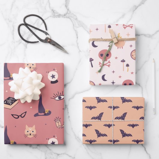 Whimsical Magical roze witch-themed Inpakpapier Vel (Voorkant)