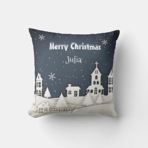 Whimsical Magical Snow Xmas Chic Blue Metal Orname Kussen