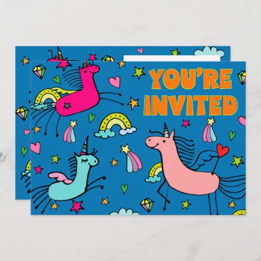 Whimsical Magical Unicorn Birthday Party Kaart (Voorkant / Achterkant)