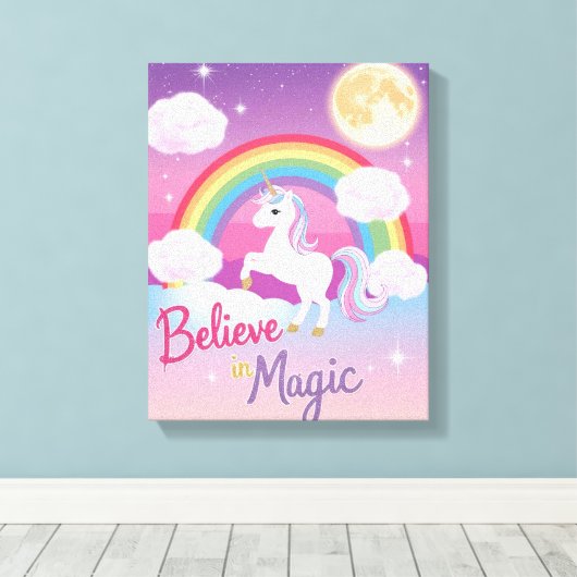 Whimsical Magical Unicorn Illustration Canvas Afdruk (Insitu (Houten vloer))