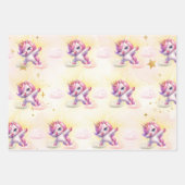 Whimsical magie roze dabbing eenhoorn kinderen ver inpakpapier vel (Voorkant 2)