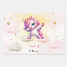 Whimsical magie roze dabbing eenhoorn kinderen ver inpakpapier vel