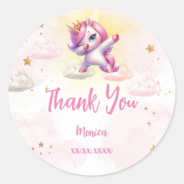 Whimsical magie roze dabbing eenhoorn kinderen ver ronde sticker