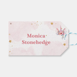 Whimsical magie roze eenhoorn kinderen verjaardag cadeaulabel