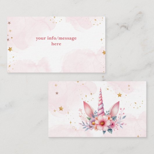 Whimsical magie roze eenhoorn kinderen verjaardag informatiekaartje (Voorkant / Achterkant)