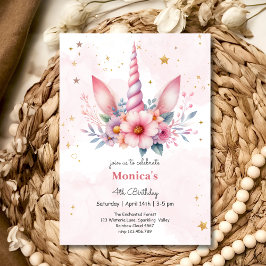 Whimsical magie roze eenhoorn kinderen verjaardag kaart