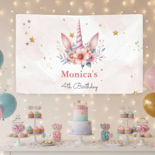 Whimsical magie roze eenhoorn kinderen verjaardag spandoek