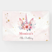 Whimsical magie roze eenhoorn kinderen verjaardag spandoek (Horizontaal)