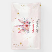 Whimsical magie roze eenhoorn kinderen verjaardag spandoek (Verticaal)