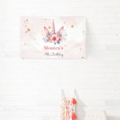 Whimsical magie roze eenhoorn kinderen verjaardag spandoek (Insitu)