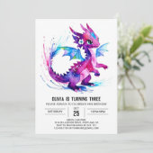 Whimsical magische draak digitale meisje verjaarda kaart (Staand voorkant)