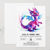 Whimsical magische draak digitale meisje verjaarda kaart (Voorkant / Achterkant)