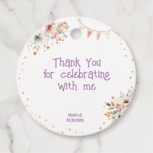 Whimsical magische eenhoorn kinderen verjaardag da bedankjes labels (Voorkant)