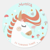 Whimsical magische eenhoorn kinderen verjaardag ronde sticker (Voorkant)