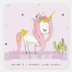 Whimsical Magische Eenhoorn Paarse Lila Prinses Vierkante Sticker