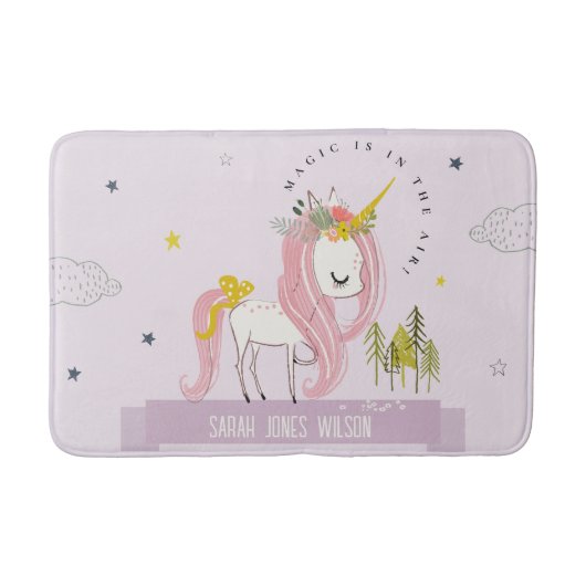Whimsical Magische Eenhoorn Paarse Prinses Kinder Badmat (Voorkant)