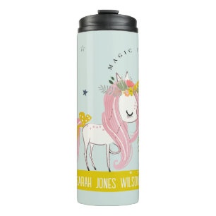 Whimsical Magische Eenhoorn Roze Aqua Prinses Kind Thermosbeker