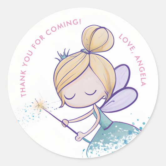 Whimsical magische fee dank u verjaardag ronde sticker (Voorkant)