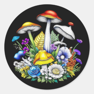 Whimsical magische paddenstoelen en bloemen ronde sticker