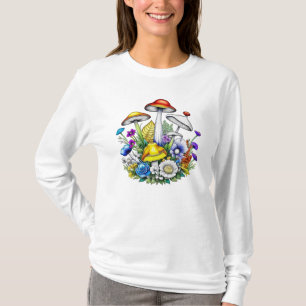 Whimsical magische paddenstoelen en bloemen t-shirt
