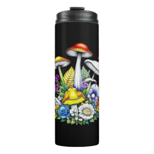 Whimsical magische paddenstoelen en bloemen thermosbeker
