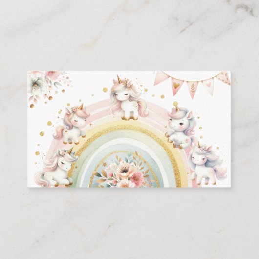 Whimsical magische pastel eenhoorn kinderen verjaa informatiekaartje (Achterkant)
