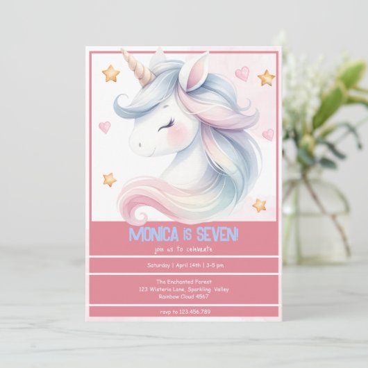 Whimsical magische pastel eenhoorn kinderen verjaa kaart (Staand voorkant)