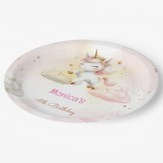 Whimsical magische pastel eenhoorn kinderen verjaa papieren bordje (Gekanteld)
