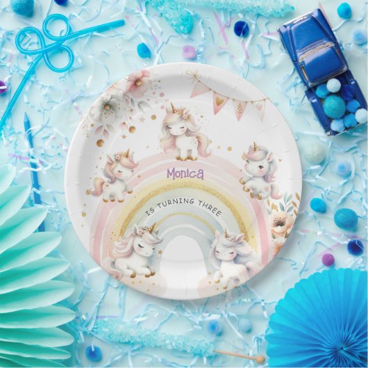 Whimsical magische pastel eenhoorn kinderen verjaa papieren bordje (Feest)