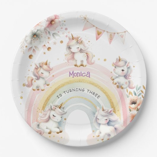 Whimsical magische pastel eenhoorn kinderen verjaa papieren bordje (Voorkant)