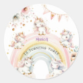 Whimsical magische pastel eenhoorn kinderen verjaa ronde sticker (Voorkant)