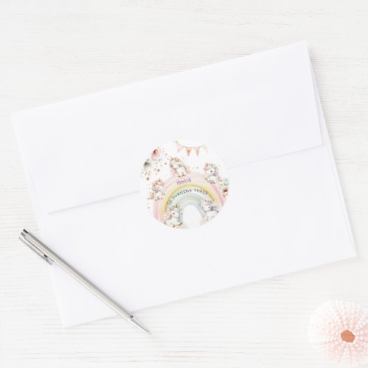 Whimsical magische pastel eenhoorn kinderen verjaa ronde sticker (Envelop)