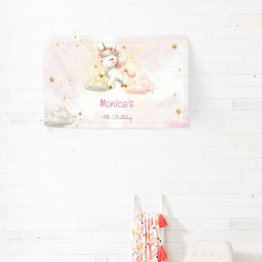 Whimsical magische pastel eenhoorn kinderen verjaa spandoek (Insitu)