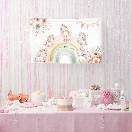 Whimsical magische pastel eenhoorn kinderen verjaa spandoek (Feest)
