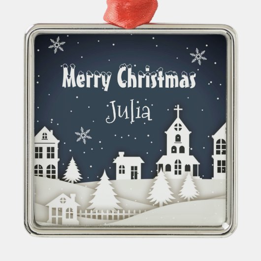 Whimsical Magnetic Snow Xmas Chic Blue Metalen Ornament (Voorkant)