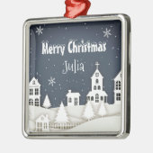Whimsical Magnetic Snow Xmas Chic Blue Metalen Ornament (Links)