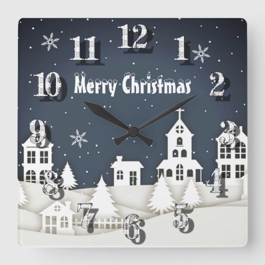 Whimsical Magnetic Snow Xmas Chic Blue Vierkante Klok (Voorkant)