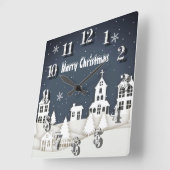 Whimsical Magnetic Snow Xmas Chic Blue Vierkante Klok (Hoek)