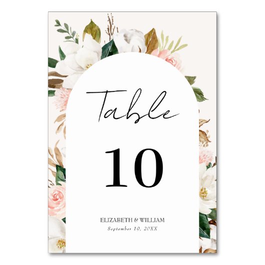 Whimsical Magnolia & Blush Floral Script Weddensch Kaart (Voorkant)