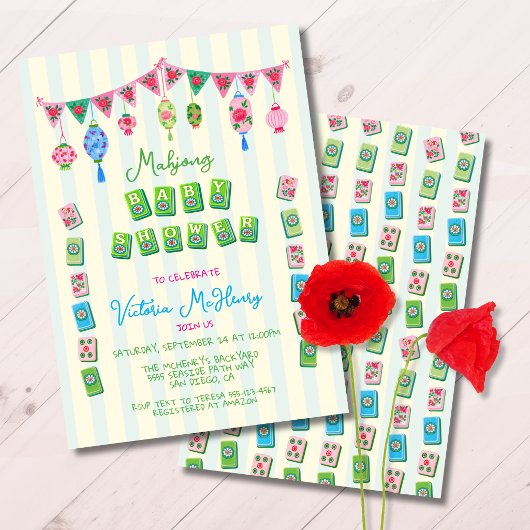Whimsical Mahjong Baby Shower Kaart
