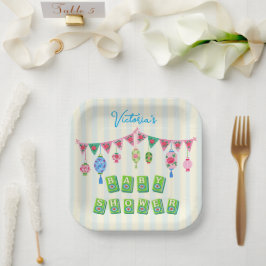 Whimsical Mahjong Baby Shower Papieren Bordje