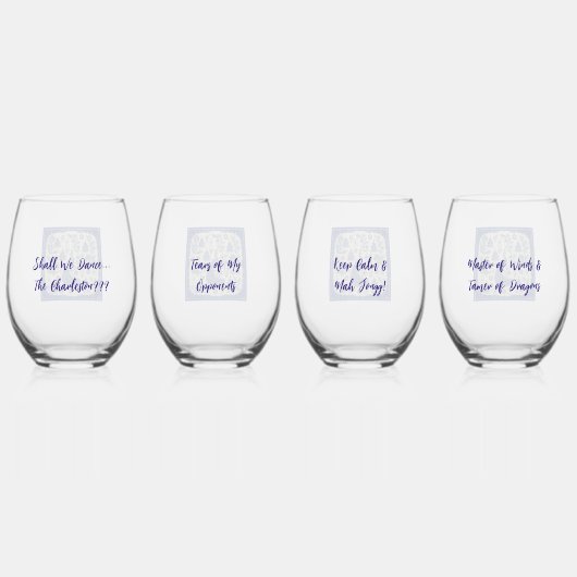 Whimsical Mahjong Toile Wine Glasses - Set of 4 Wijnglas Zonder Voet (Voorkant)